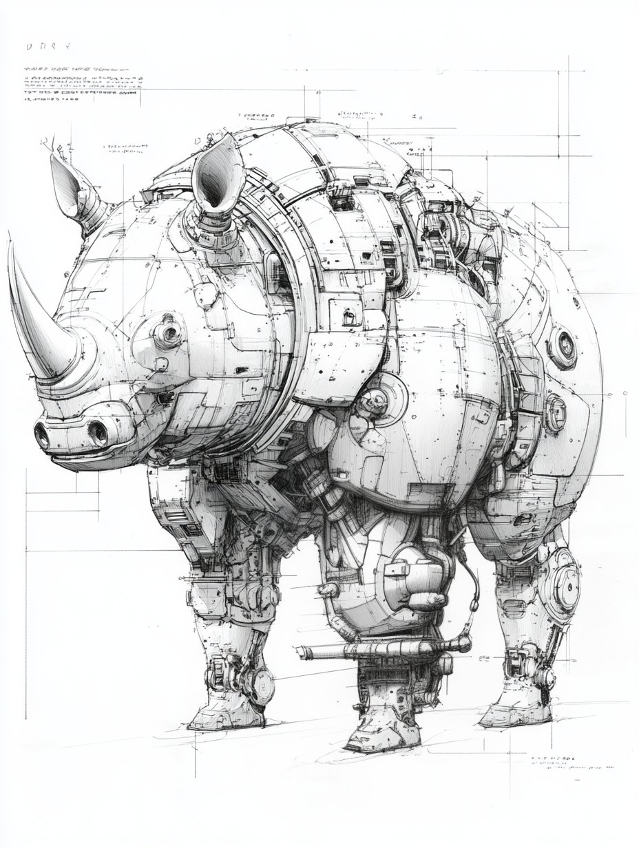 pencil sketch rhino